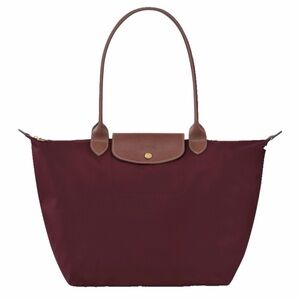 Longchamp Tote in Burgundy with Brown Leather Trim